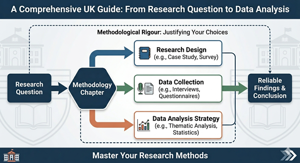 Diagram of research process of a UK dissertation.