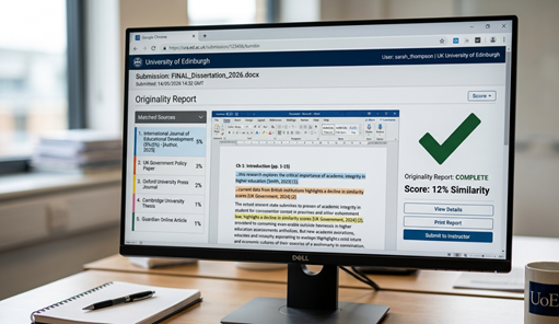 An effective Turnitin report of a high academic integrity of a UK student.